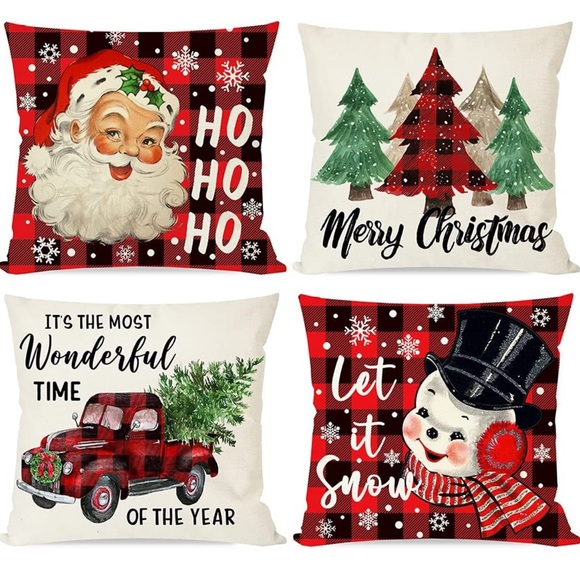 Holiday Buffalo Plaid Check Christmas Pillow Covers 18x18 Set Of 4